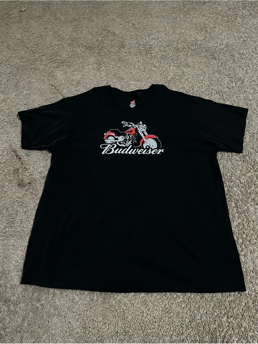 Budweiser Motorcycle Graphic T-Shirt Black Hanes Heavyweight 3XL New w/o Tag